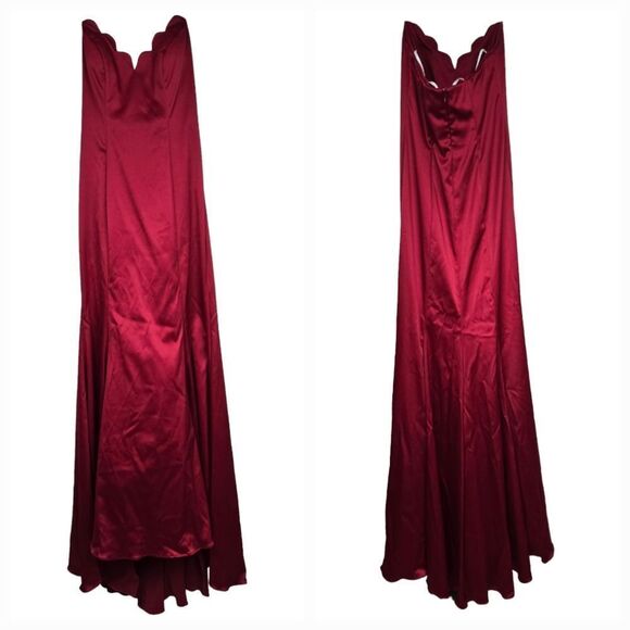 Faviana Red Long Fitted Satin Prom Dress Sweetheart Strapless Mermaid Formal XS - Picture 1 of 12